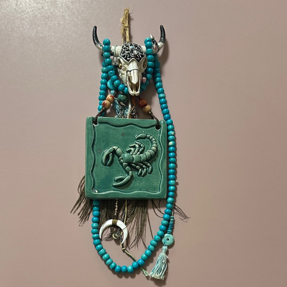 Turquoise Beaded Wall Hanging with Taurus & Scorpio Design